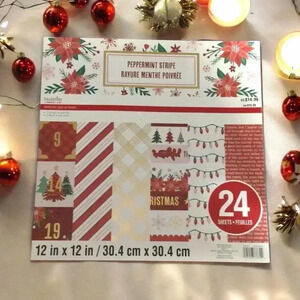 PEPPERMINT STRIPE 6X6 SCRAPBOOK CARDSTOCK PAPER PAD 24 SHEET LOT ~ RECOLLECTIONS